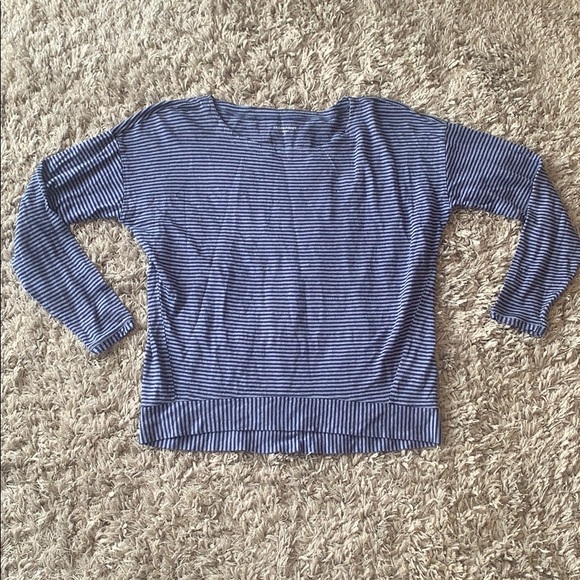 EILEEN FISHER Organic Linen Navy Striped Top - Picture 3 of 15